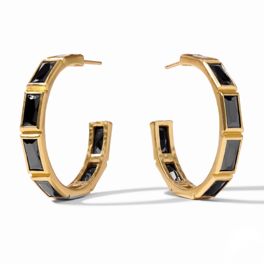$165 JULIE VOS | ANTONIA LARGE HOOP EARRINGS WITH CZ CRYSTALS Color Black